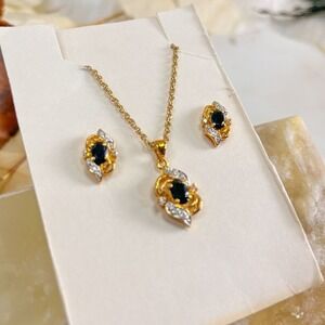 Dark Blue and Clear Stone Necklace and earring‎ set